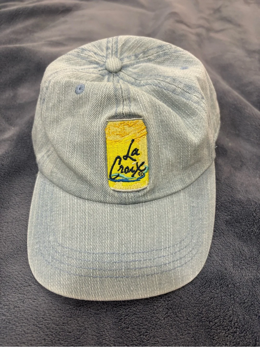 LaCroix Yellow Can Embroidered Light Denim Baseball Cap